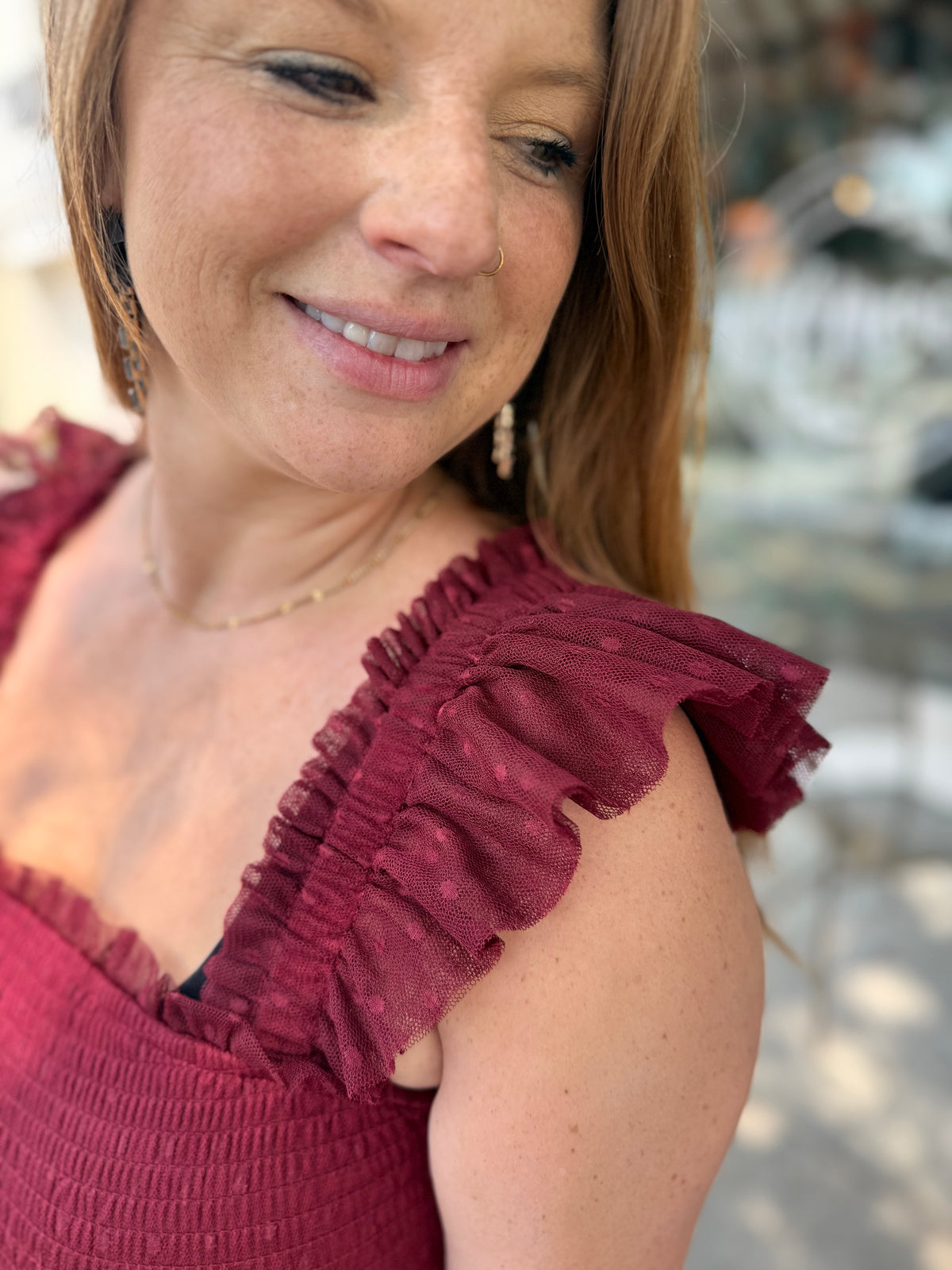 Crimson Smocked Tiered Dress