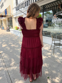 Crimson Smocked Tiered Dress
