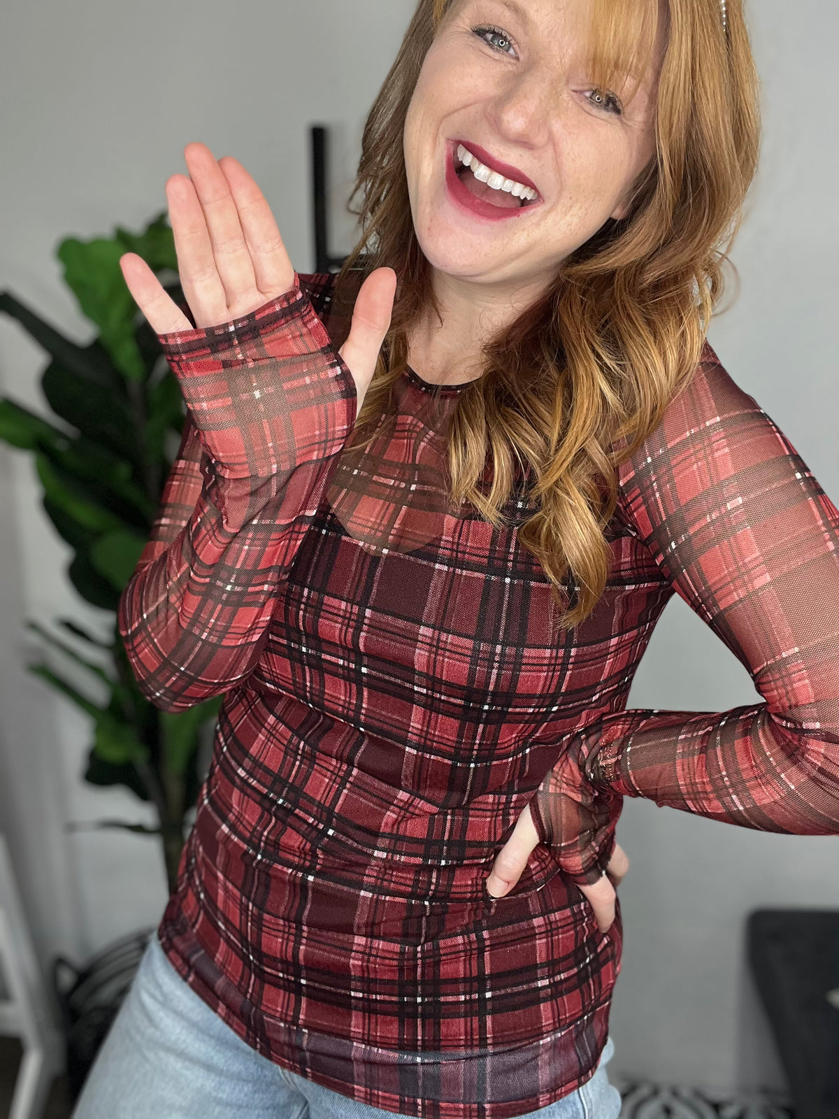 Ruby Plaid Sheer Top