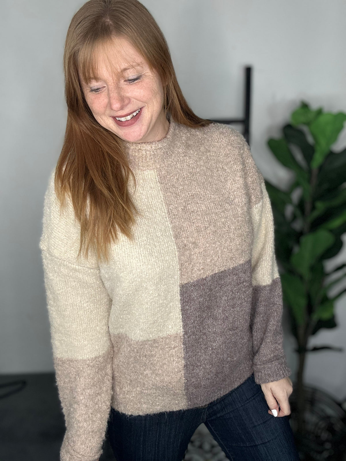 Cozy Neutral Colorblock Sweater