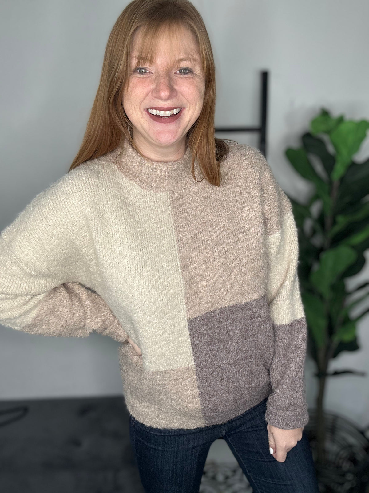 Cozy Neutral Colorblock Sweater