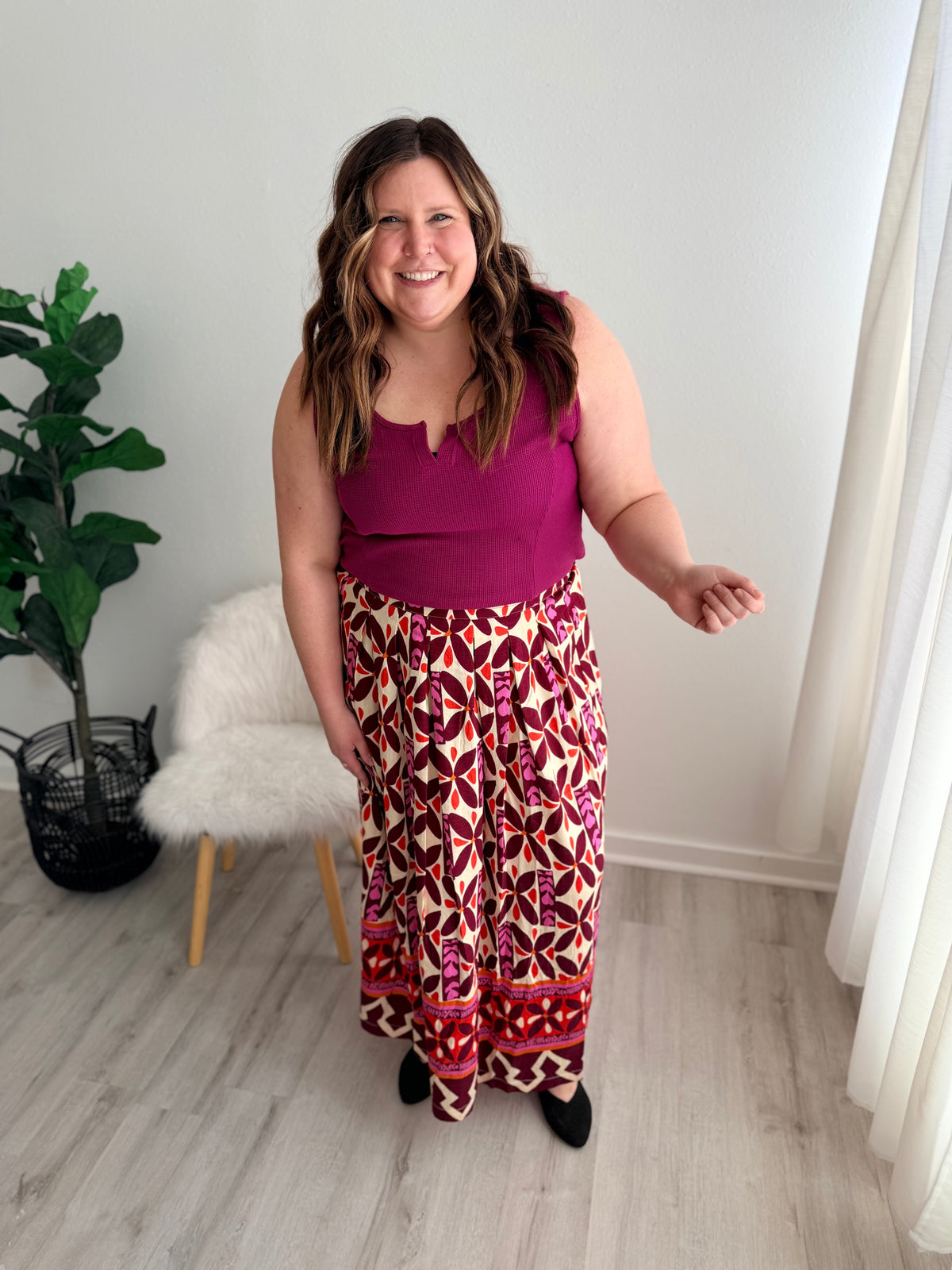 Fuchsia Printed Maxi Skirt