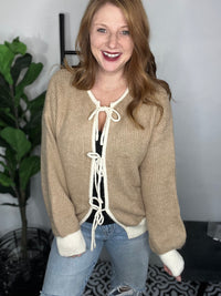 Taupe Tie Cardigan