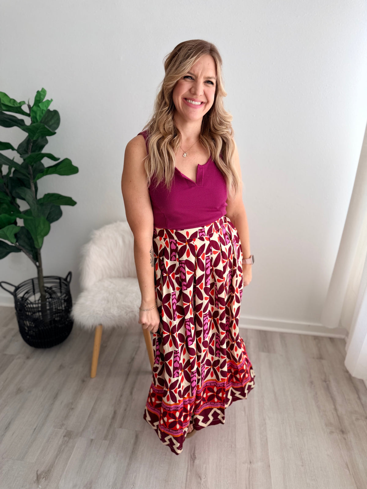 Fuchsia Printed Maxi Skirt