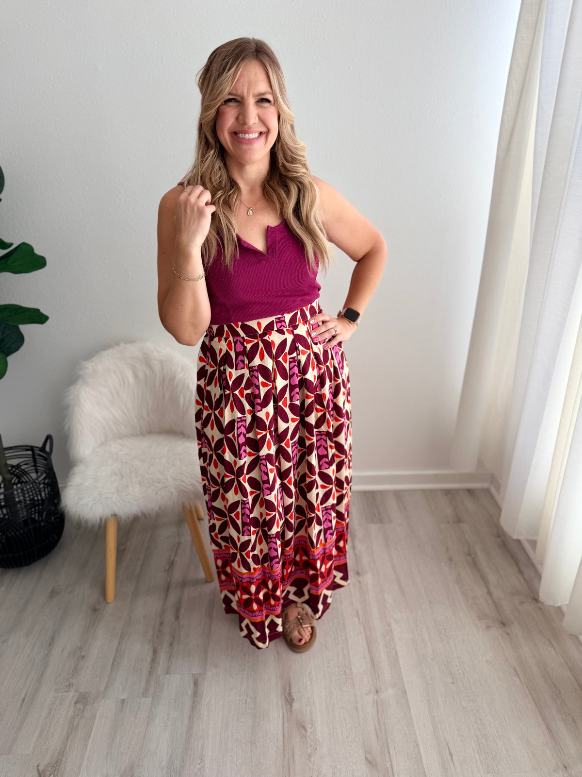 Fuchsia Printed Maxi Skirt