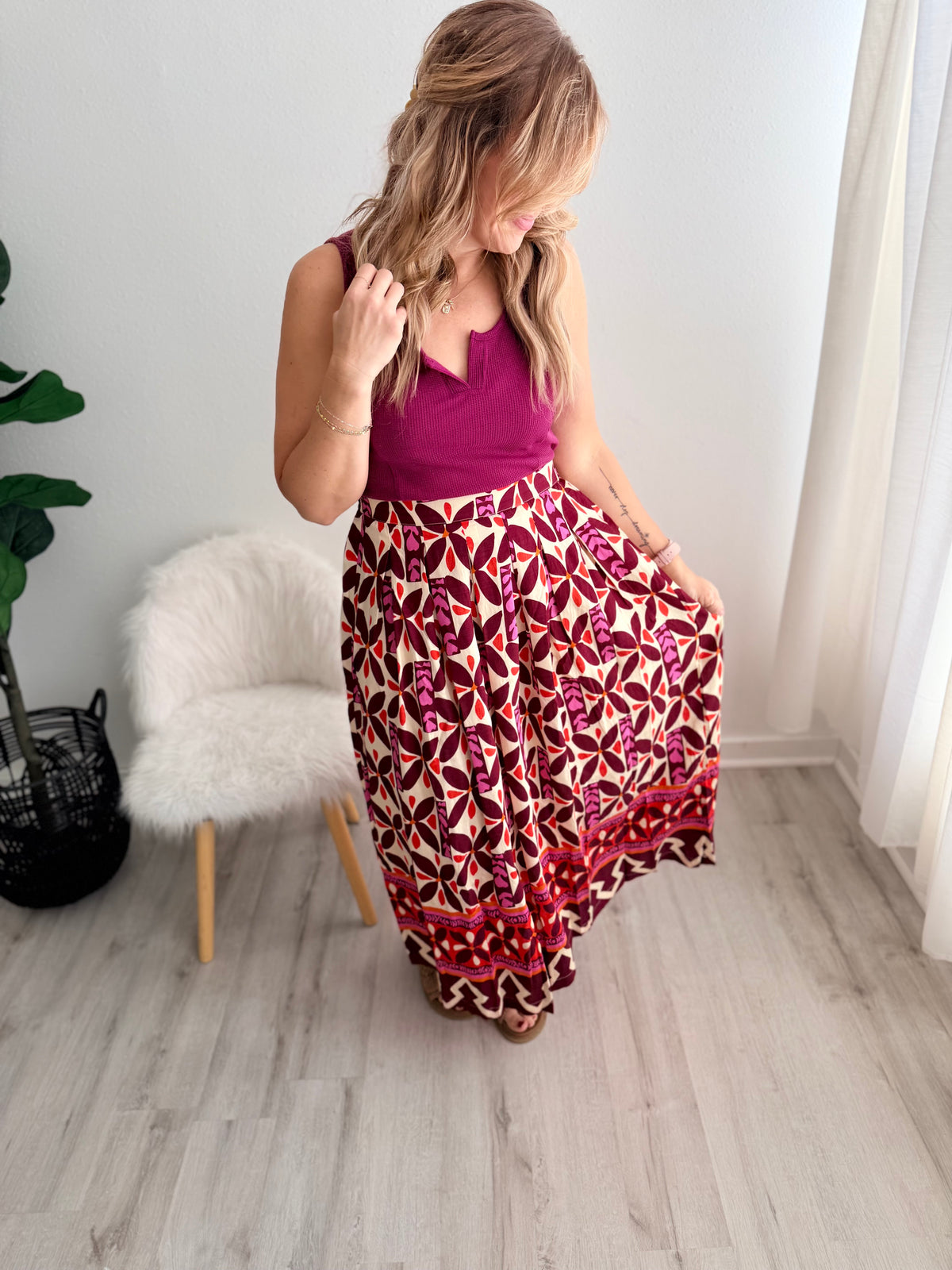 Fuchsia Printed Maxi Skirt