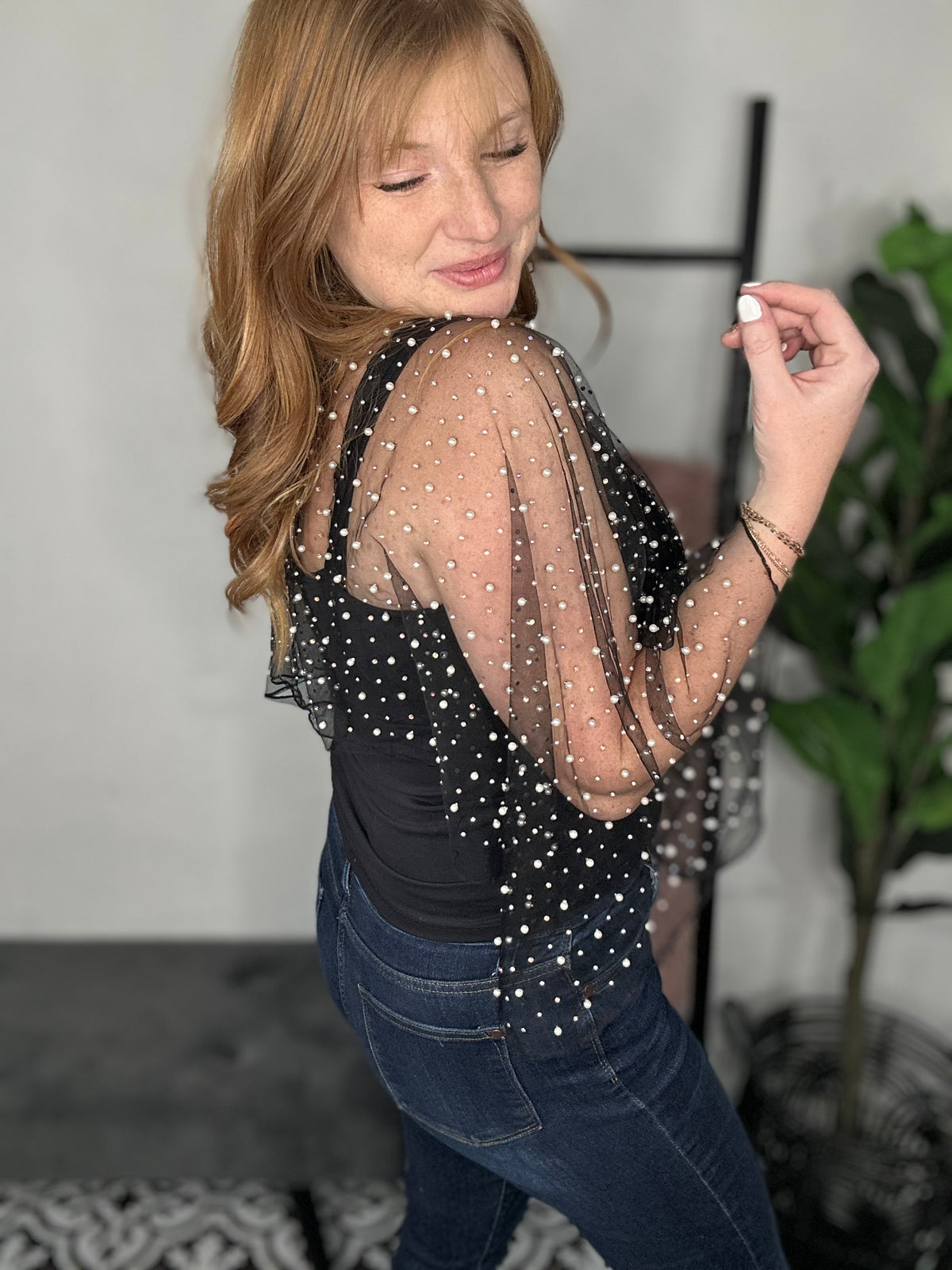 Pearl + Rhinestone Sheer Top