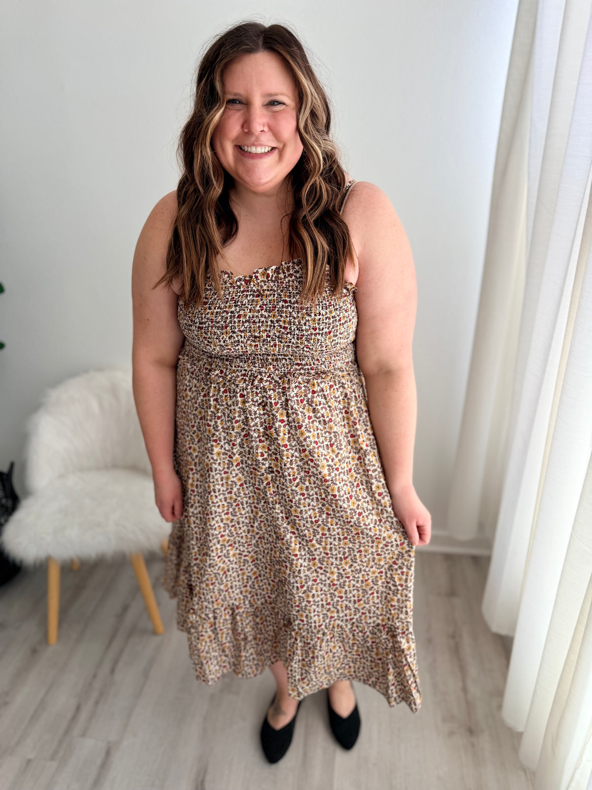 Muted Floral Smocked Dress