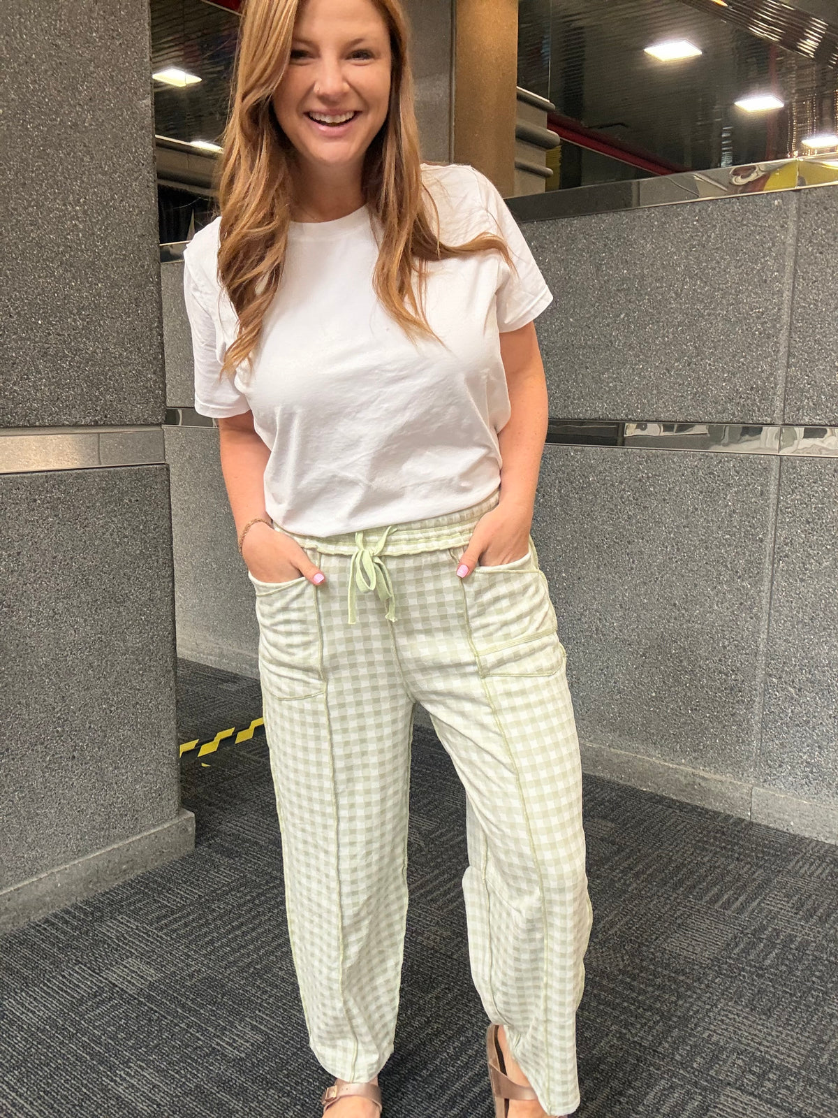 Anna Sage Checkered Barrel Pants