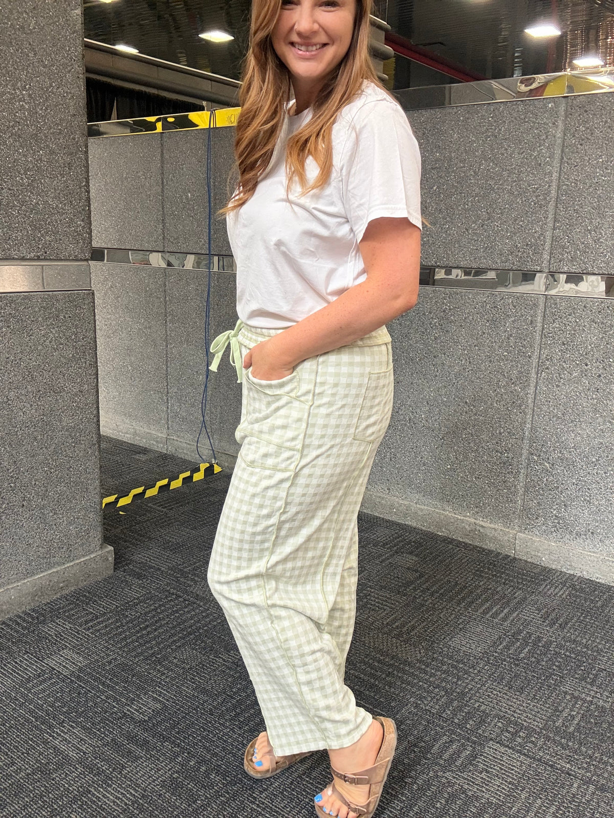 Anna Sage Checkered Barrel Pants