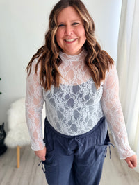 Lace Sheer Long Sleeve- Sky Blue