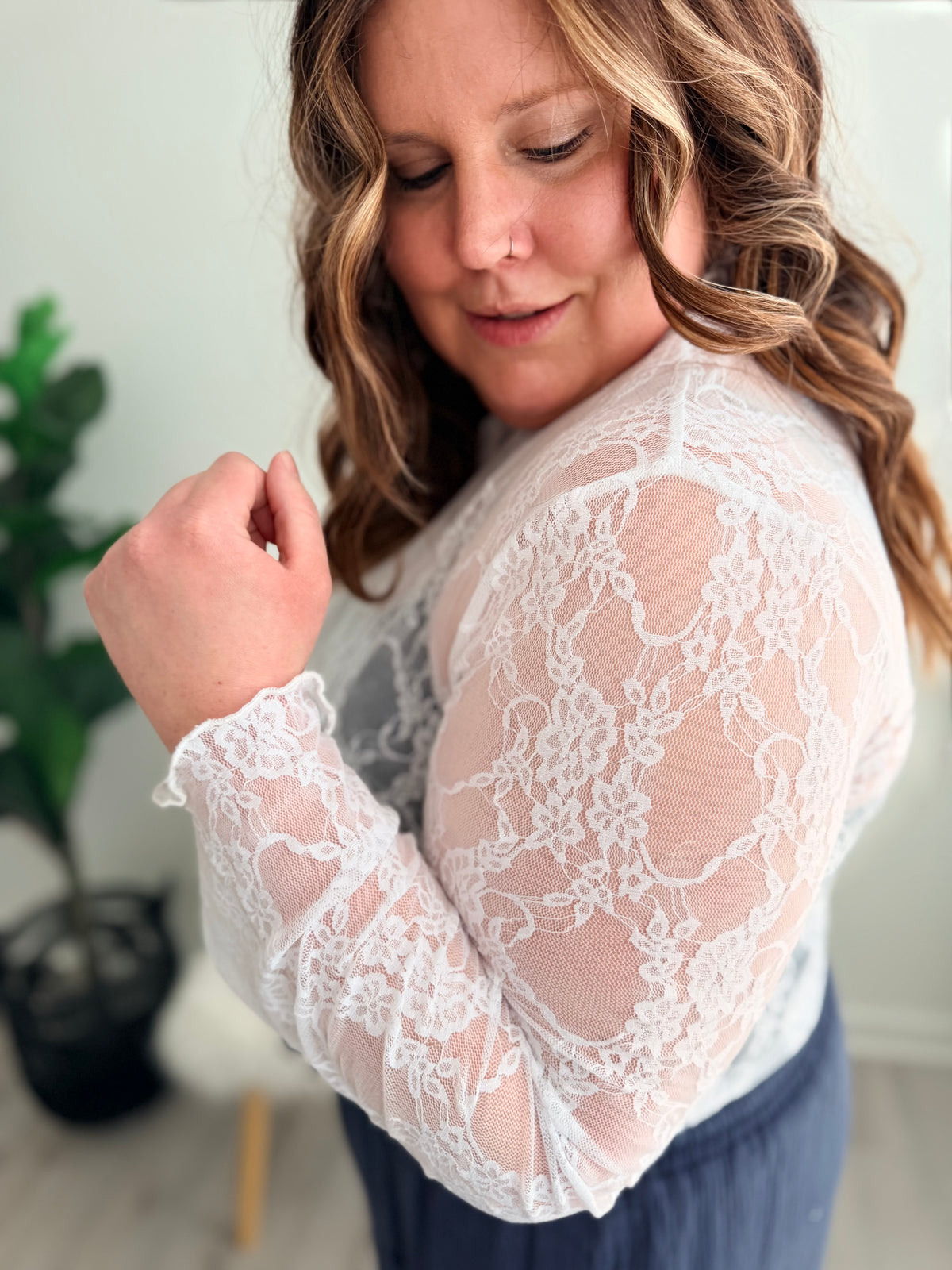 Lace Sheer Long Sleeve- Sky Blue