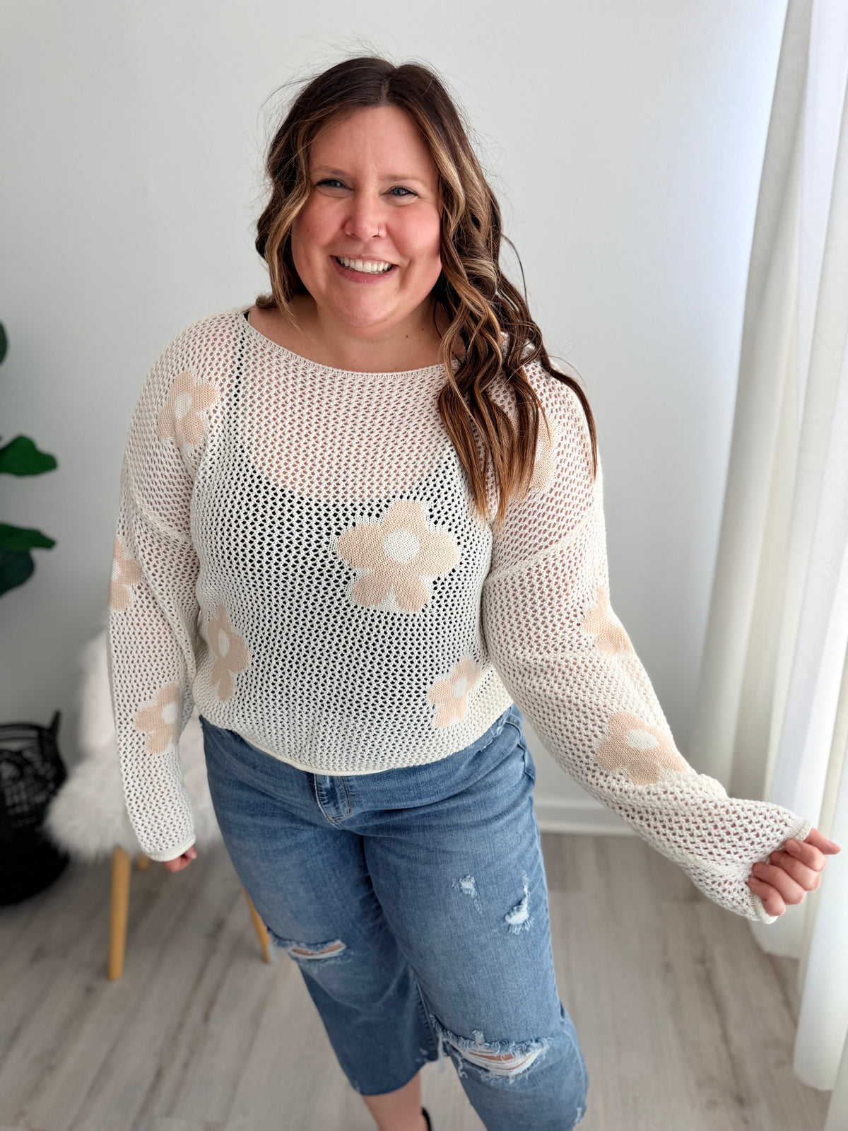 Floral Knit Lightweight Sweater