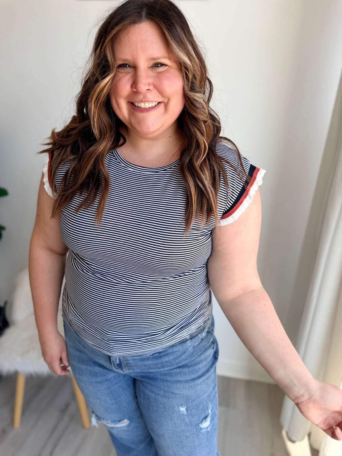 Navy Striped Ribbed Sleeveless Top