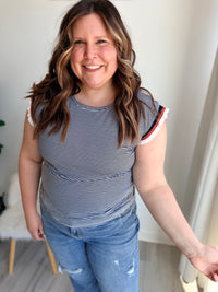 Navy Striped Ribbed Sleeveless Top