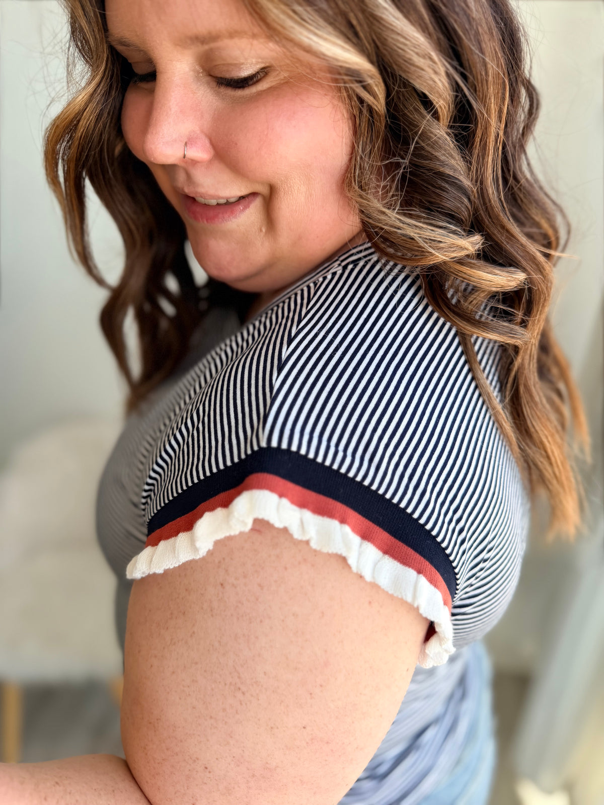 Navy Striped Ribbed Sleeveless Top