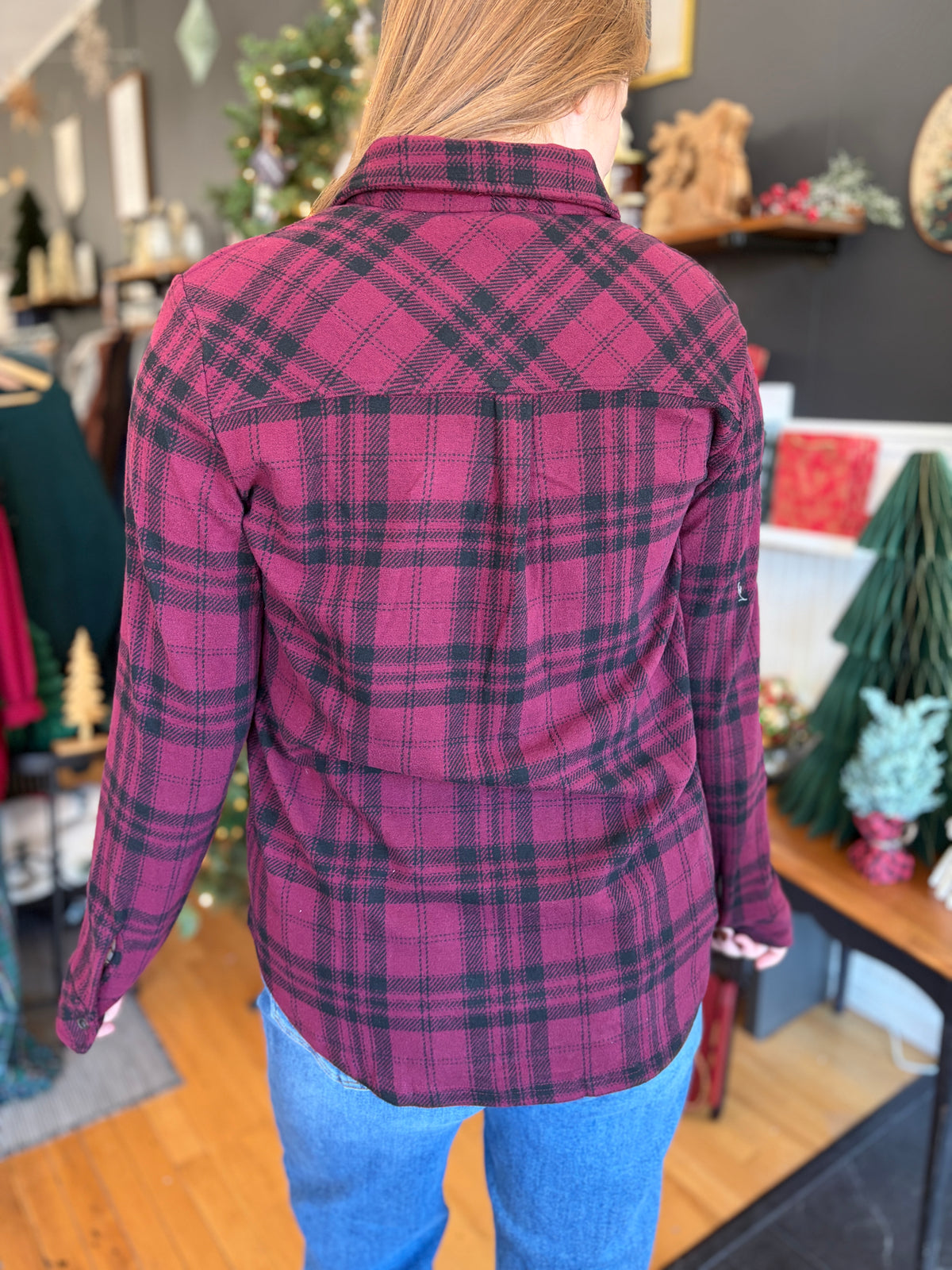 Maroon & Black Plaid Button Up