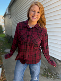 Maroon & Black Plaid Button Up