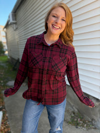 Maroon & Black Plaid Button Up