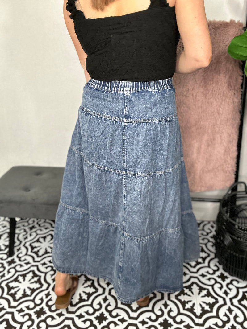 Brittany Acid Washed Jean Maxi Skirt