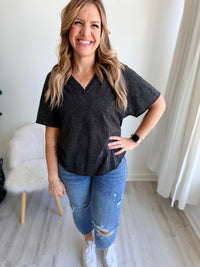 Washed Black V Neck Top
