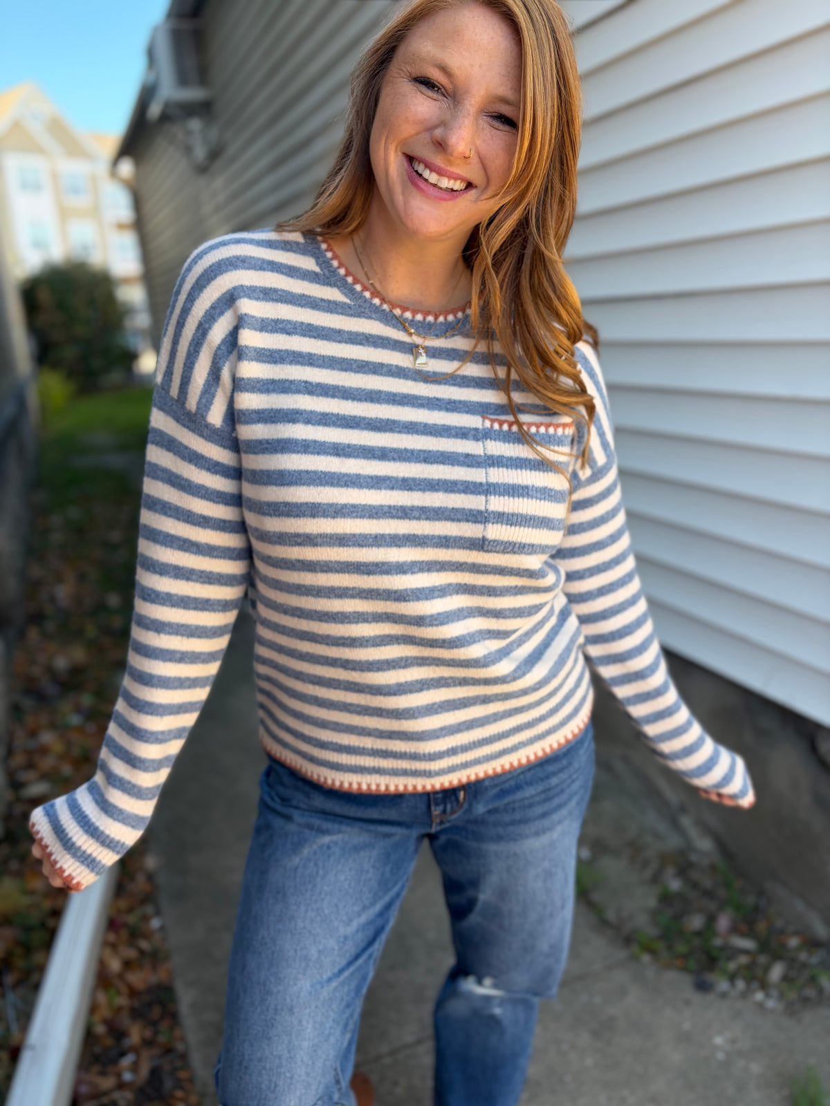Rustic Blue Pocket Sweater