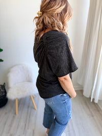 Washed Black V Neck Top