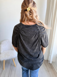 Washed Black V Neck Top