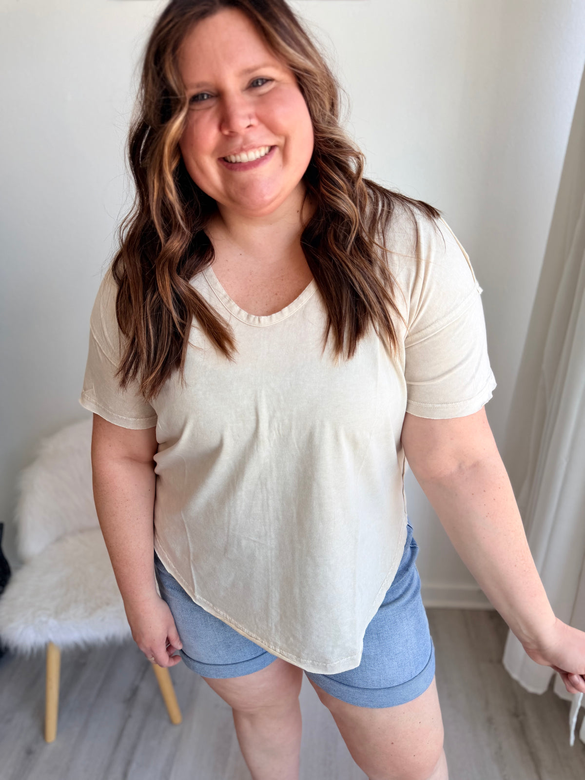 Taupe Raw Edge Relaxed Top