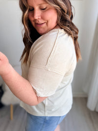 Taupe Raw Edge Relaxed Top