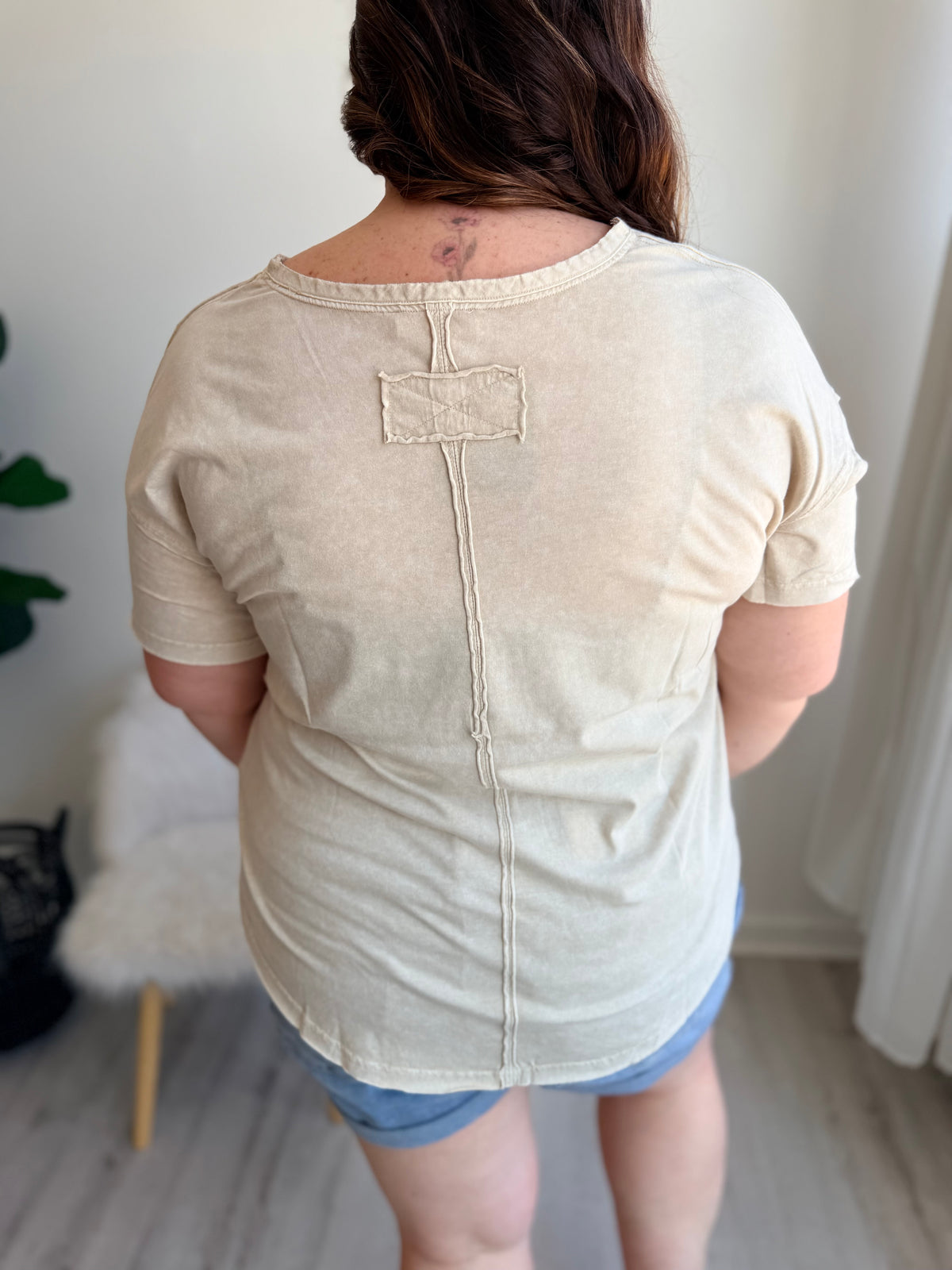 Taupe Raw Edge Relaxed Top