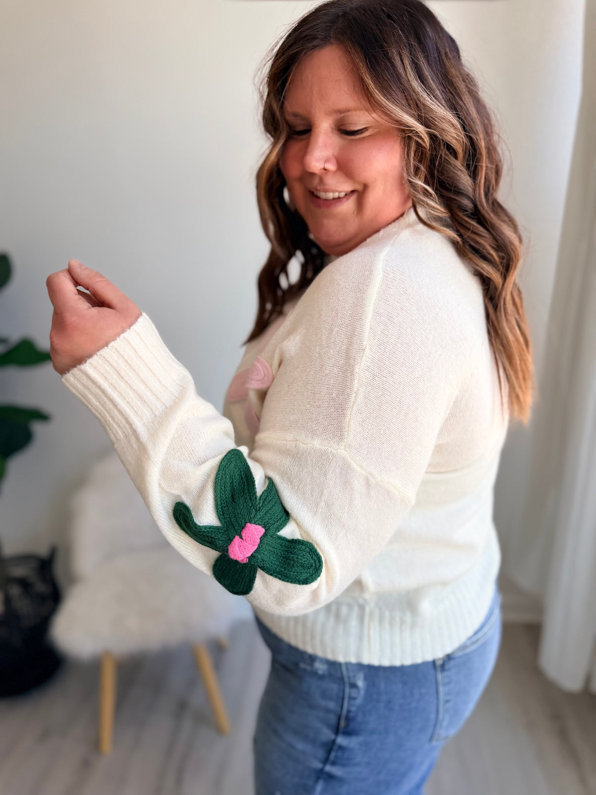 Ivory Rainbow Floral Sweater