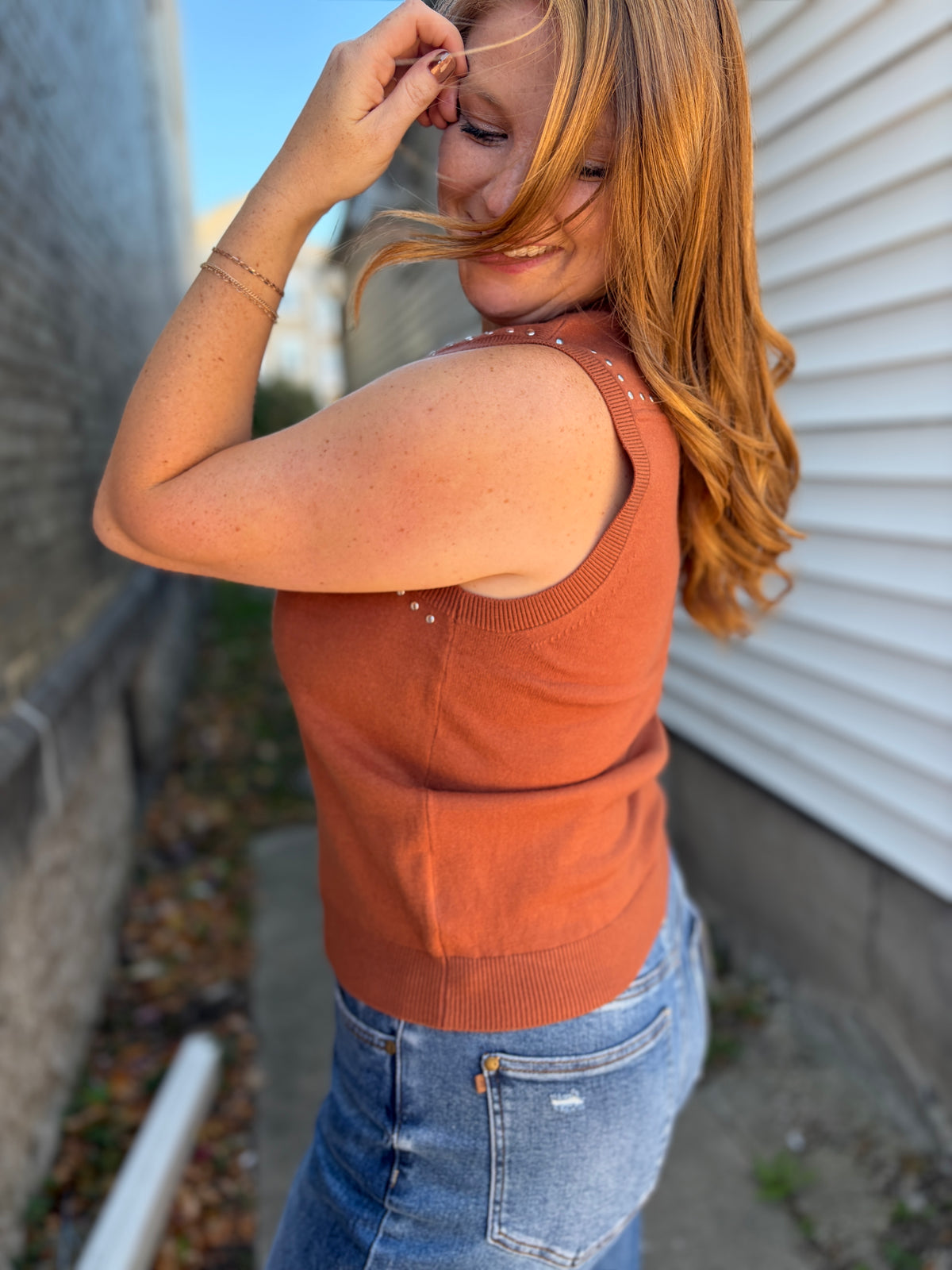 Copper Stud Sleeveless Top