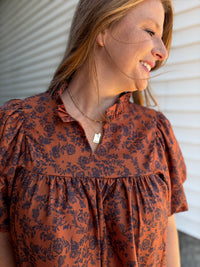 Caramel Floral Puff Sleeve Top