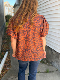 Caramel Floral Puff Sleeve Top