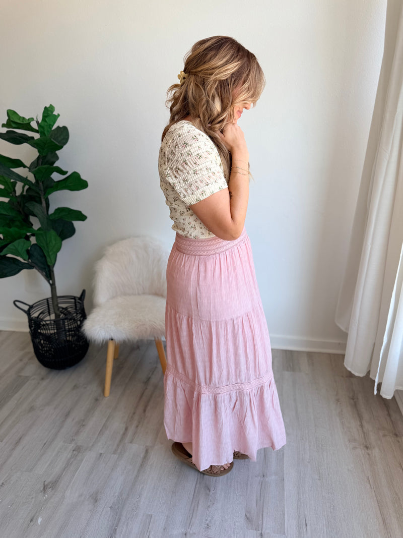 Blush Meadow Tiered Maxi Skirt