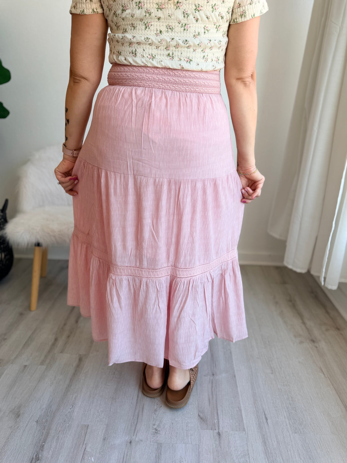 Blush Meadow Tiered Maxi Skirt