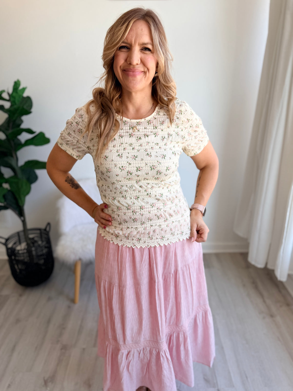 Blush Meadow Tiered Maxi Skirt