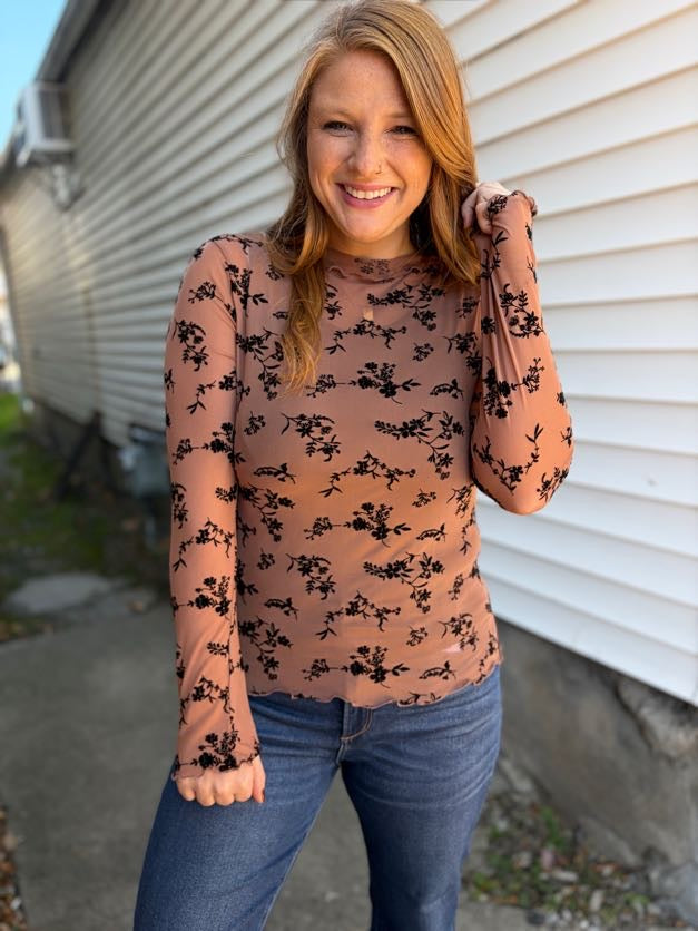 Mocha Velvet Mesh Long Sleeve