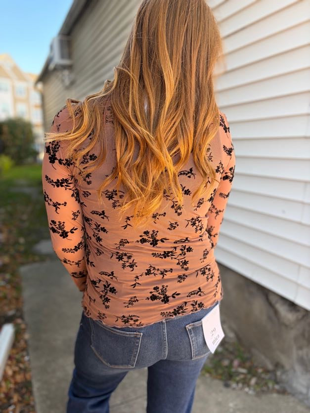 Mocha Velvet Mesh Long Sleeve
