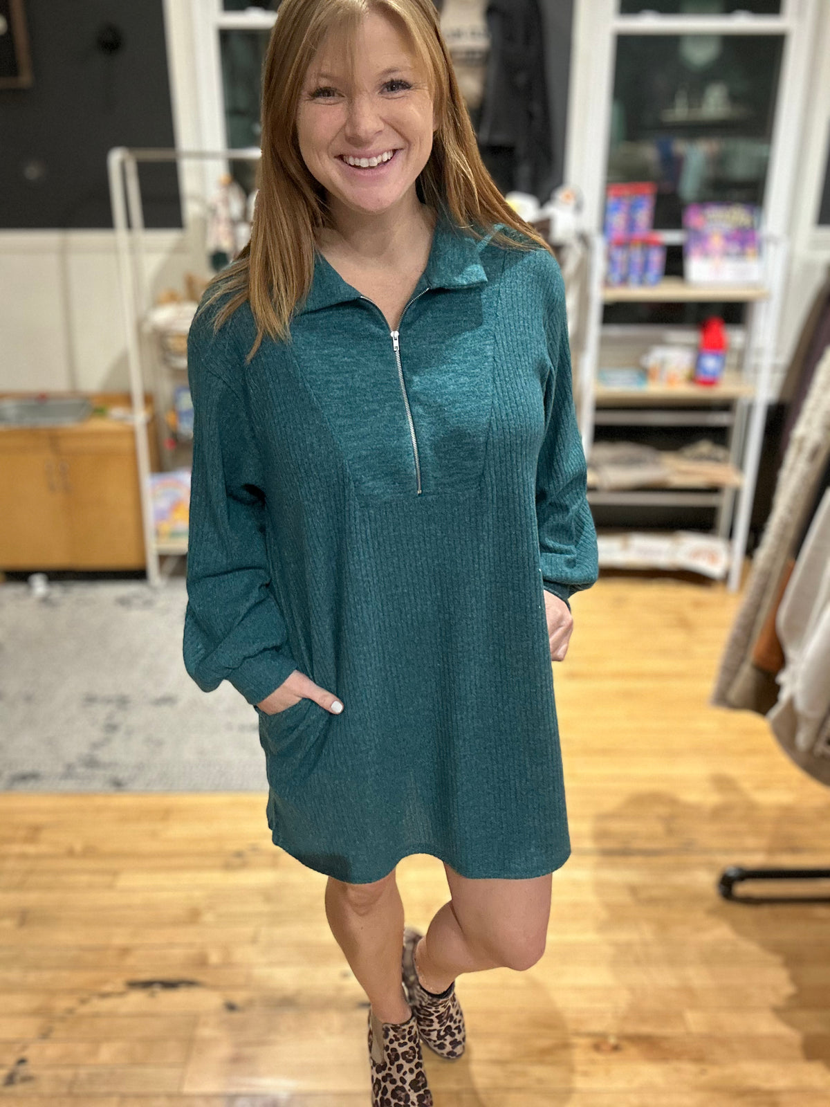 Teal Oversized Sweater Dress