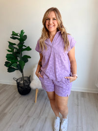 Lavender Bloom Textured Collared Top