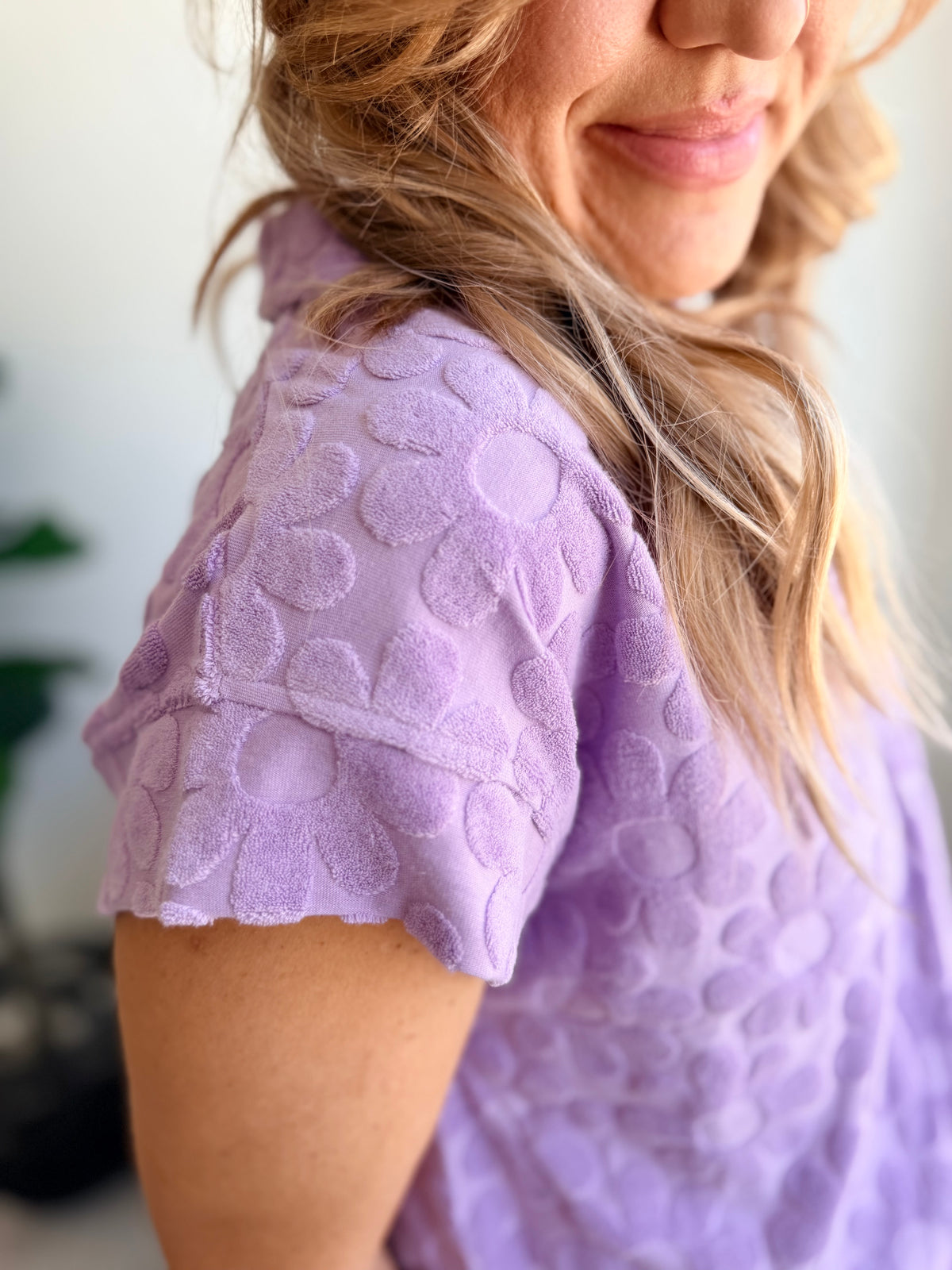 Lavender Bloom Textured Collared Top
