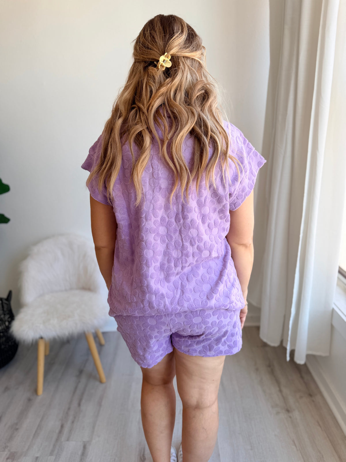 Lavender Bloom Textured Collared Top