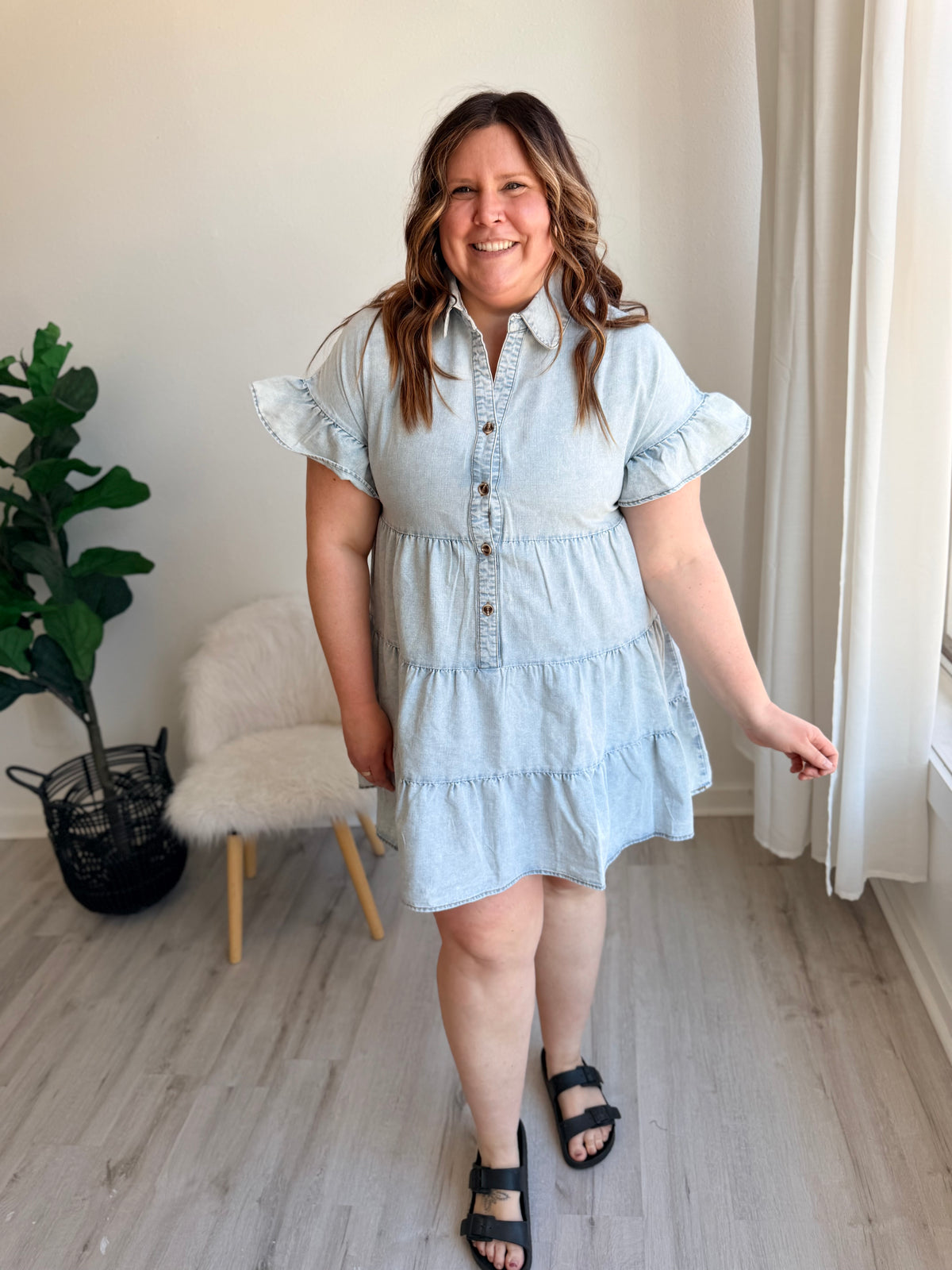 Acid Wash Denim Button Up Dress