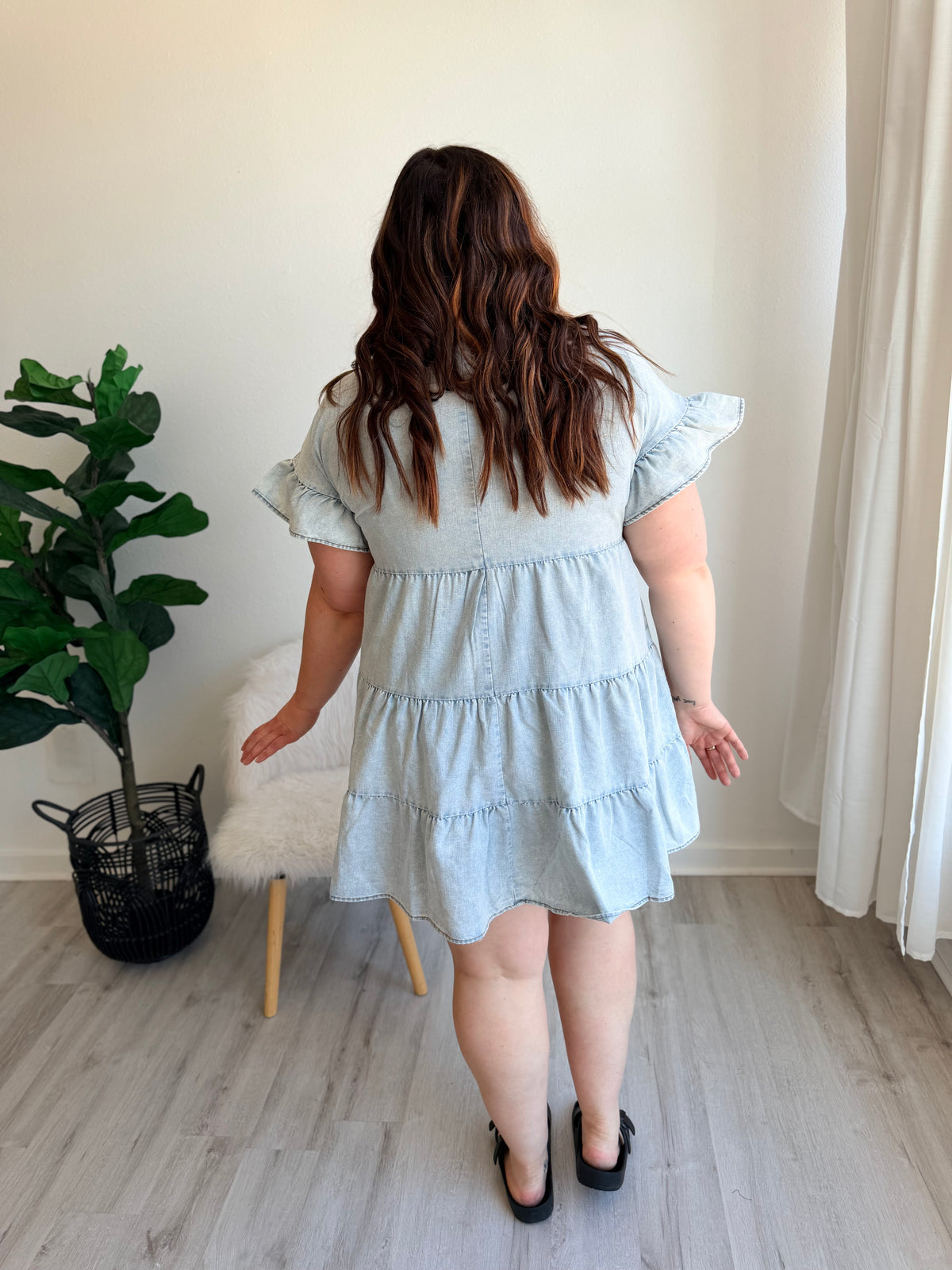 Acid Wash Denim Button Up Dress