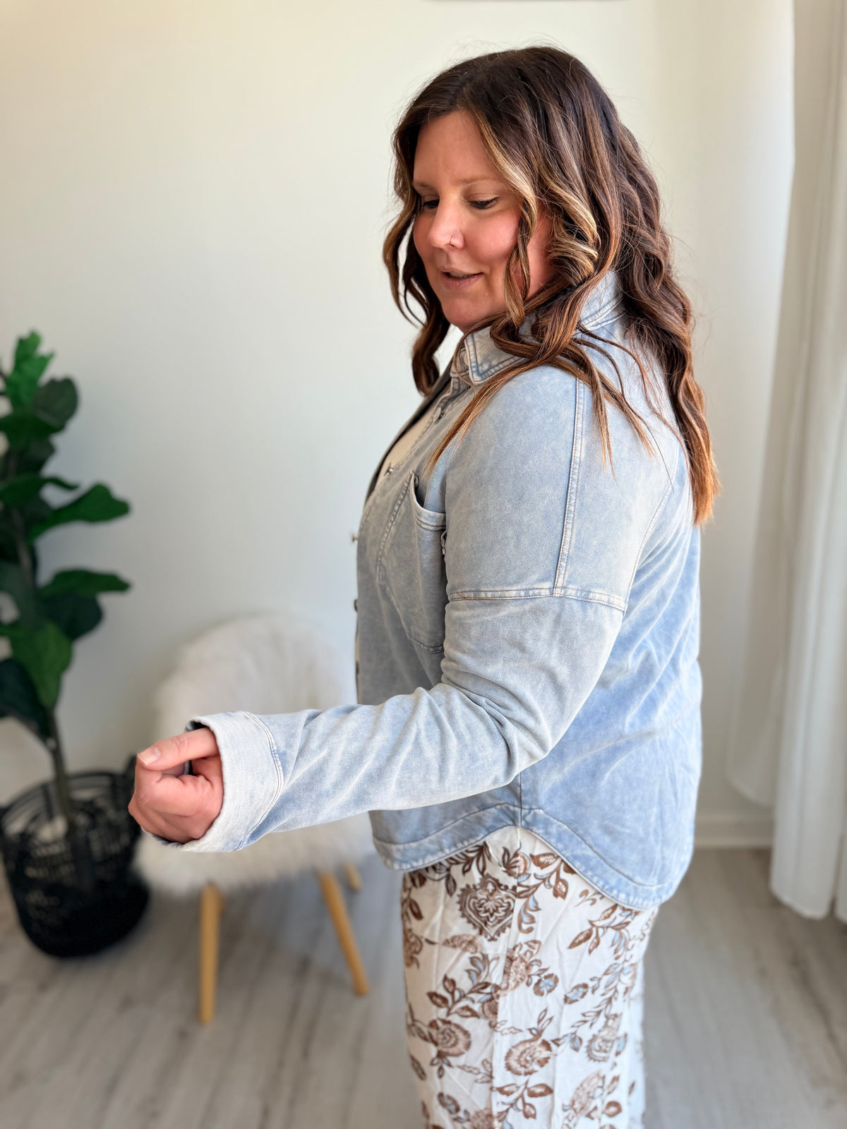 Acid Washed Button Up Shacket