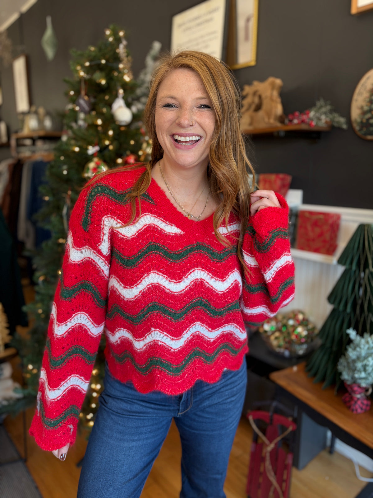 Christmas Wavy Stripe Sweater