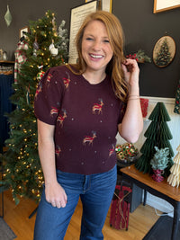 Reindeer Crossing Sweater Short Sleeve