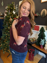 Reindeer Crossing Sweater Short Sleeve